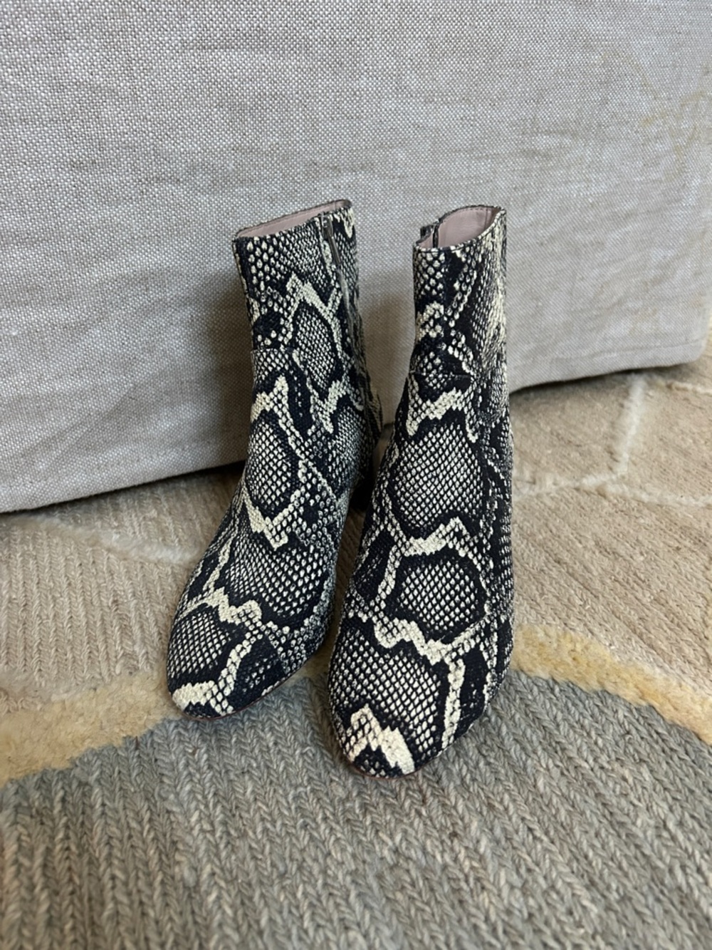 Loeffler Randall Snake Print Ankle Boots in Black and Cream 6.5
